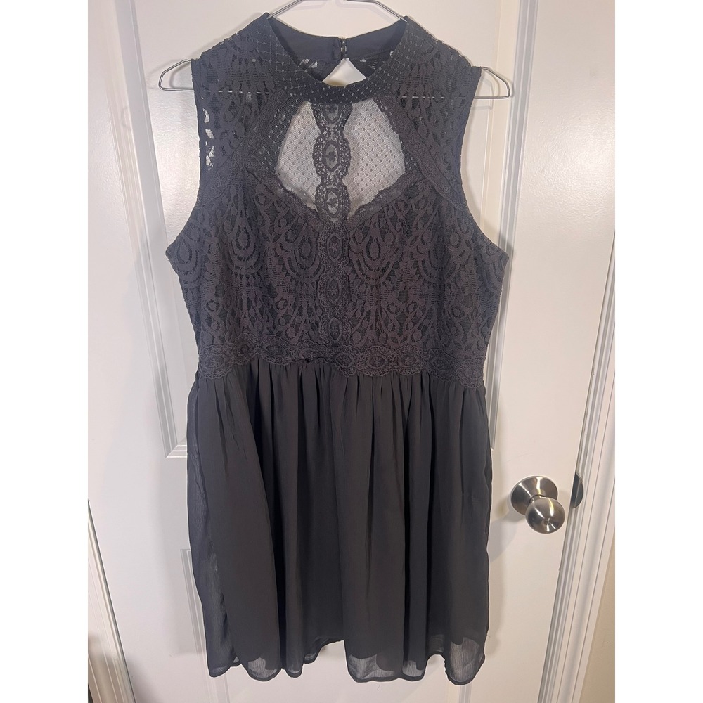 Xhilaration Womens Dress Lace Keyhole High Neck Black XL
